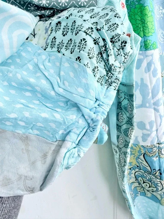 Patchwork Light Blue Women's Joggers with Drawstring Waist - Picture 3 of 5